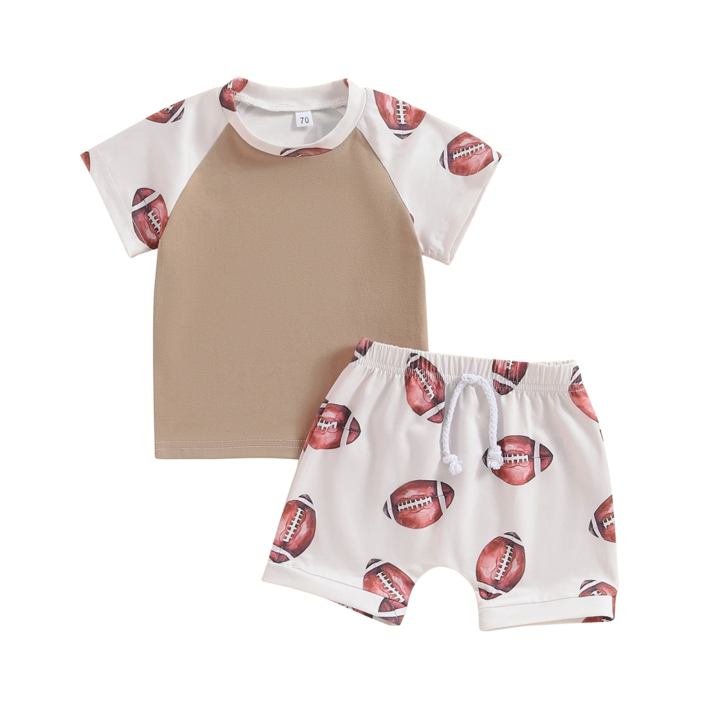 Baby Boys Summer Outfits Rugby Print T-Shirt and Elastic Shorts Set