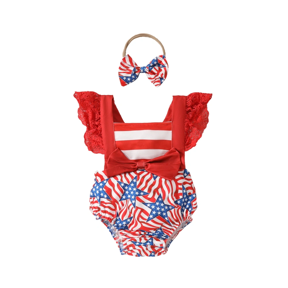 Baby Girl 4th of July Outfit Star Striped Print Romper and Headband