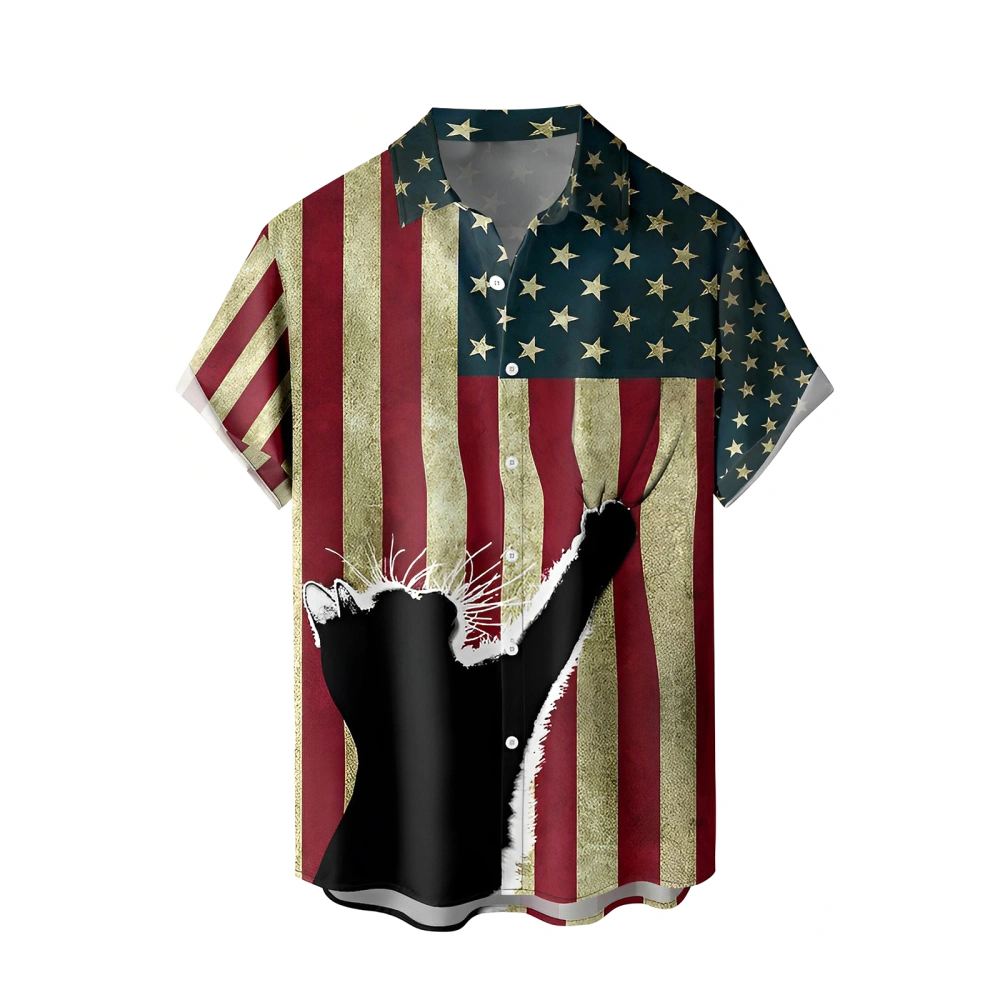 Men Patriotic Button up T-Shirts 4th of July Star Stripe Print Tops