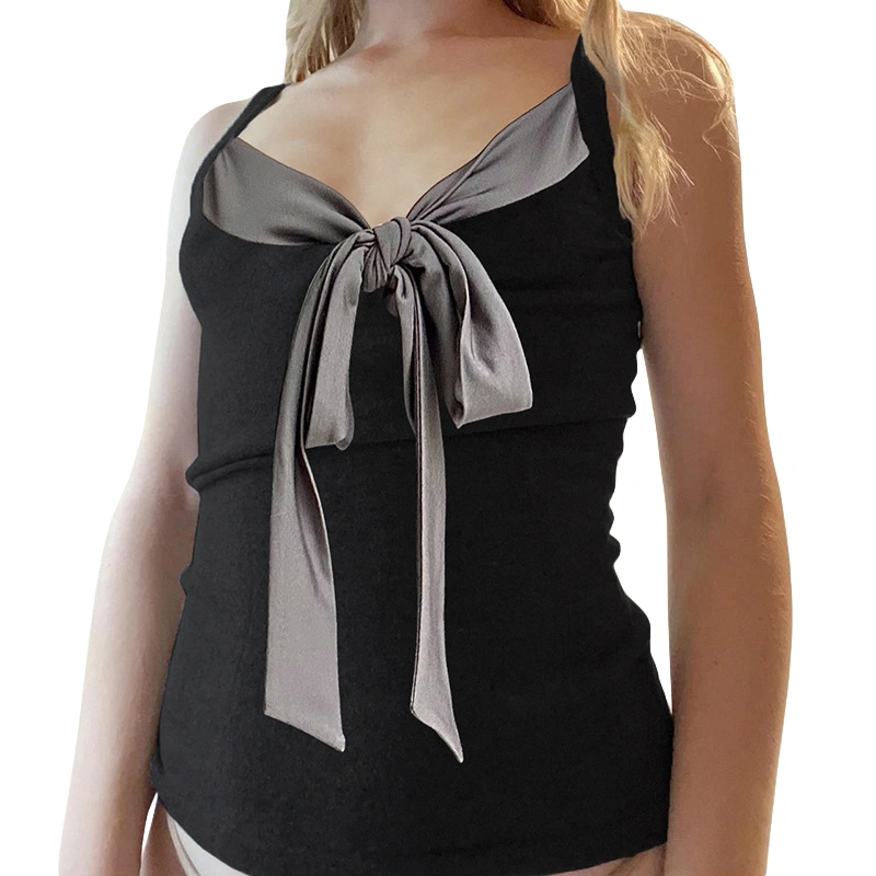 Women's Bow Front Camisole Spaghetti Strap V-Neck Contrast Color Vest