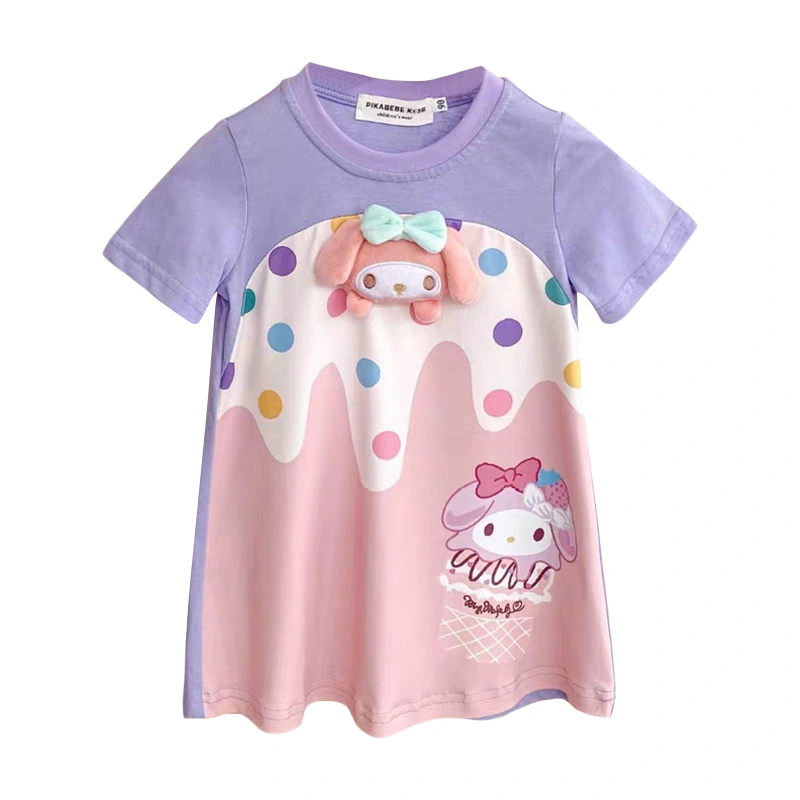 Little Girl T-Shirt Dress Popsicle Print A-Line Short Sleeve Dress 