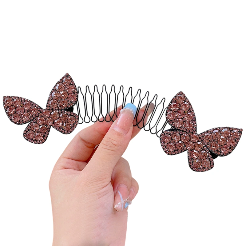 Stretch Comb Headband Rhinestone Butterfly Tooth Hair Clip for Kids