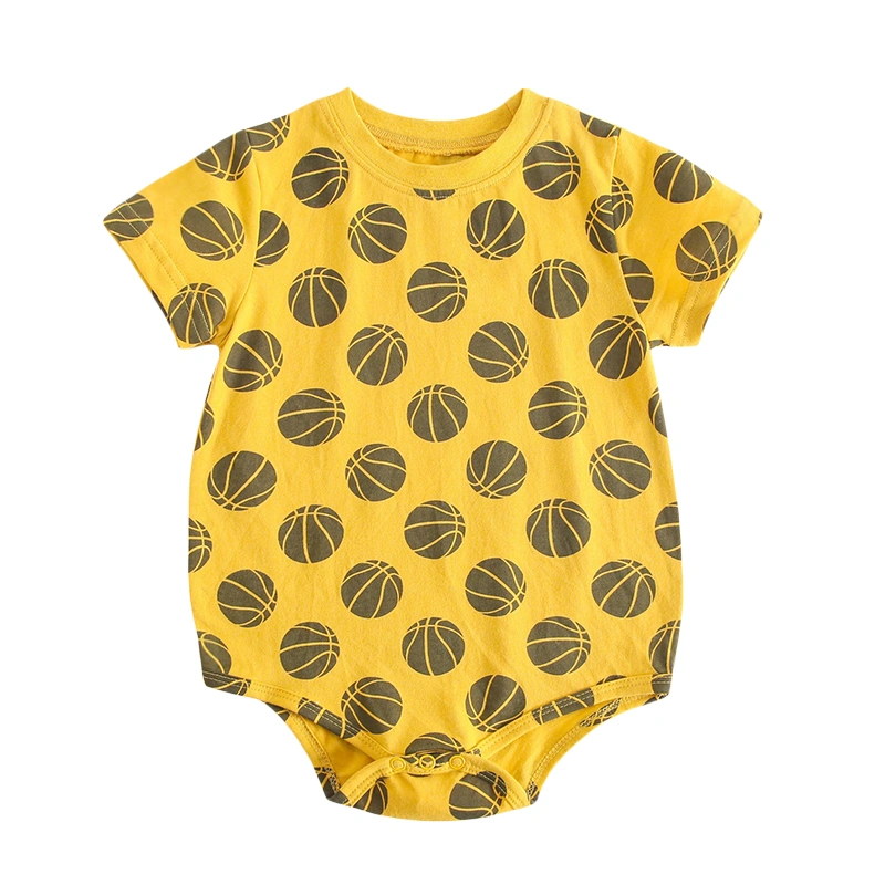 Toddler Romper Short Sleeve Crew Neck Baseball/Football Print Playsuit