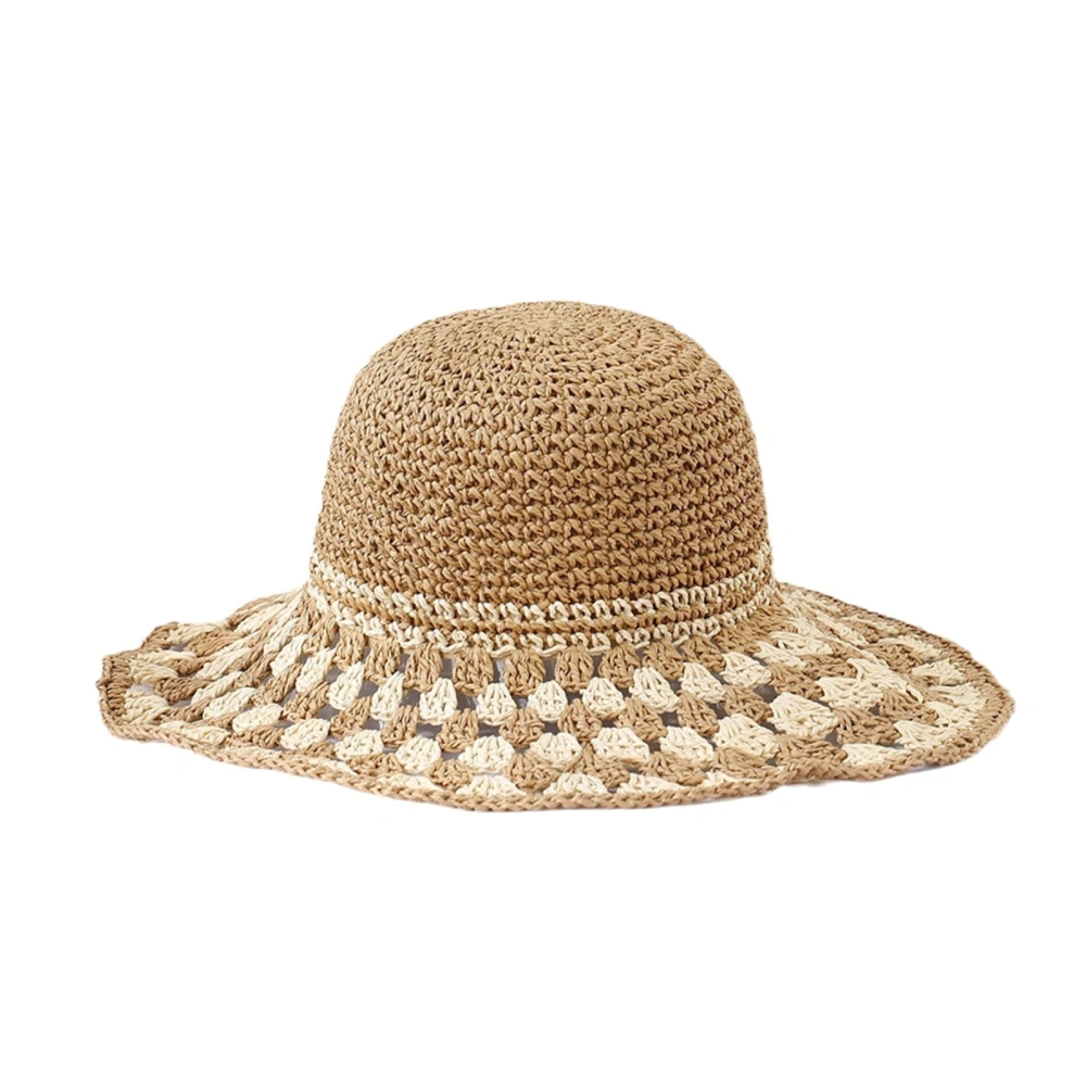 Women Summer Straw Hat Bucket Cap Contrast Color Bucket Hats