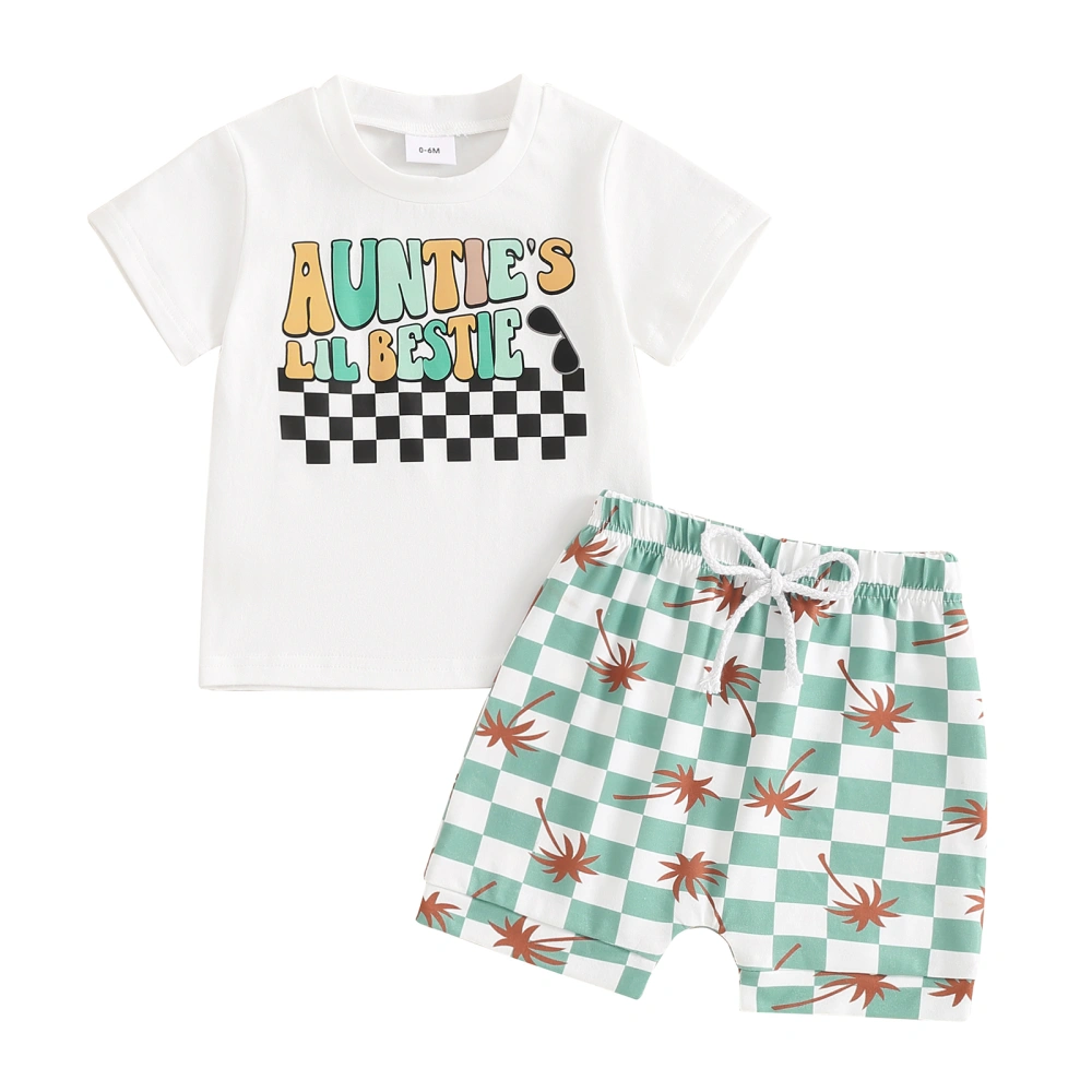 Baby Boys Shorts Set, Short Sleeve Letters Print T-shirt Plaid Shorts