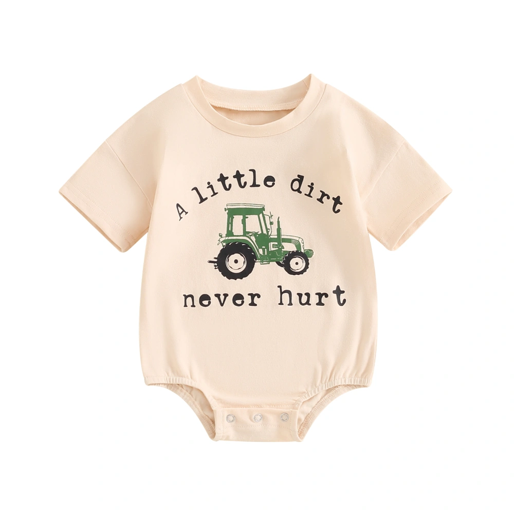 Baby Boys Girls Romper Short Sleeve Crew Neck Farming Tractor Bodysuit