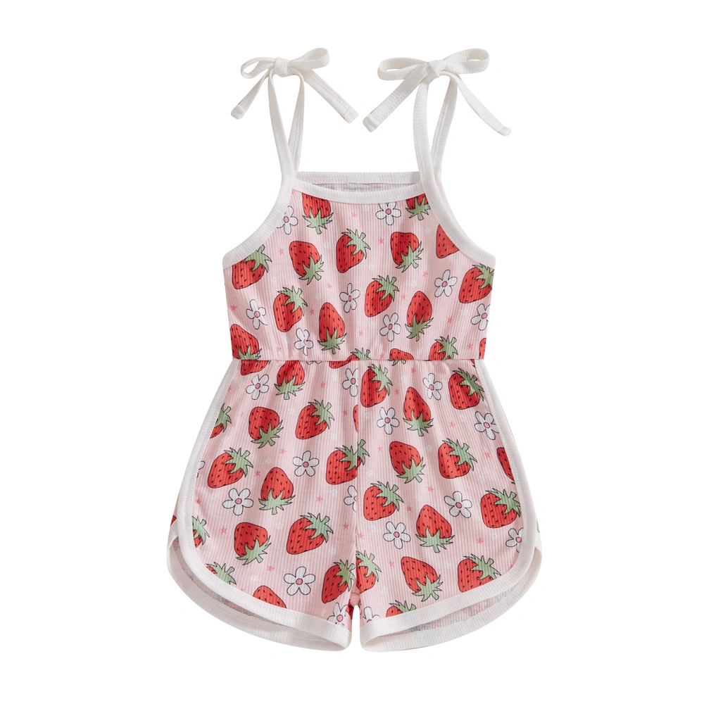 Baby Girl Summer Jumpsuit Sleeveless Tie Strap Strawberry Print Romper