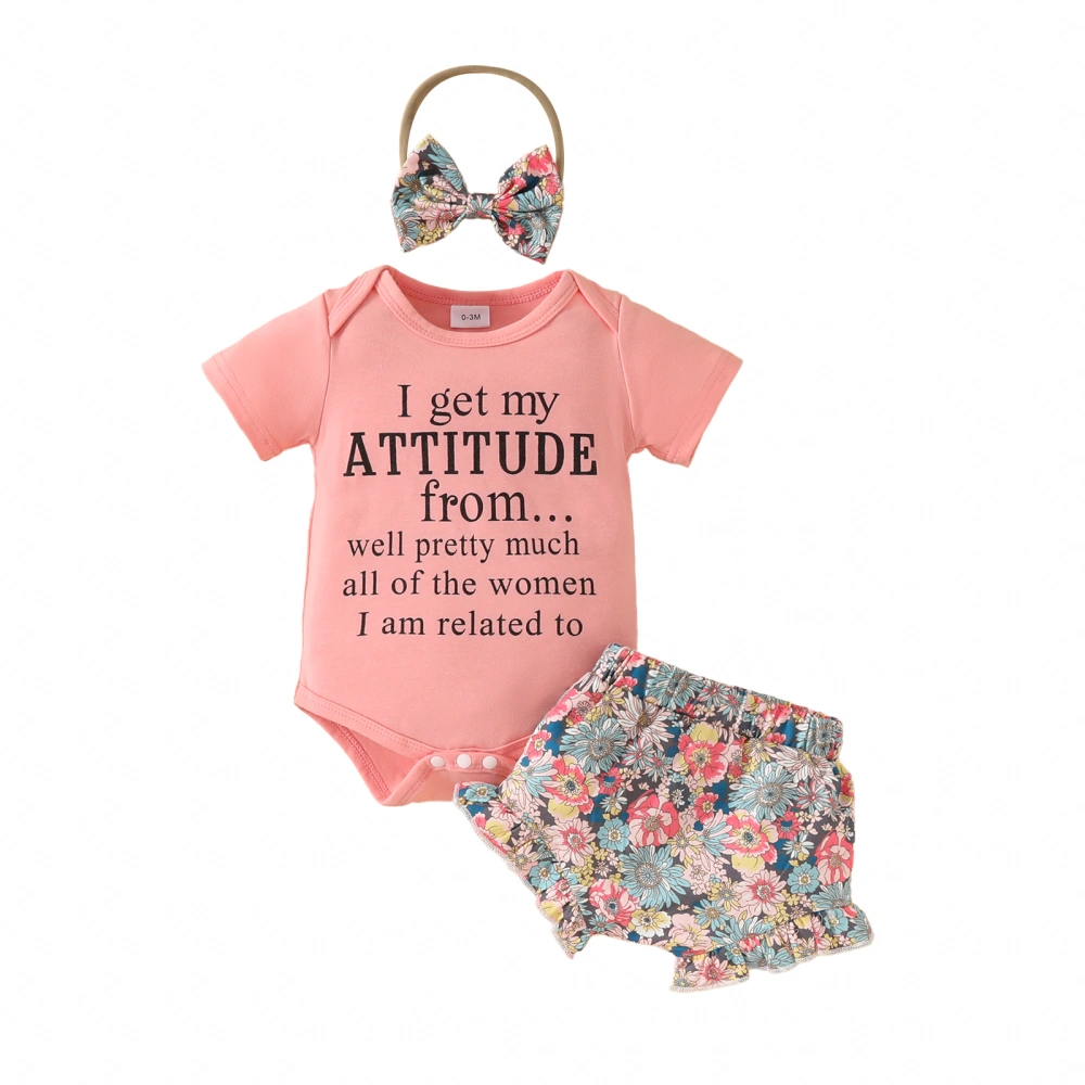 Girls Summer Outfits Letter Print Romper and Floral Shorts Headband