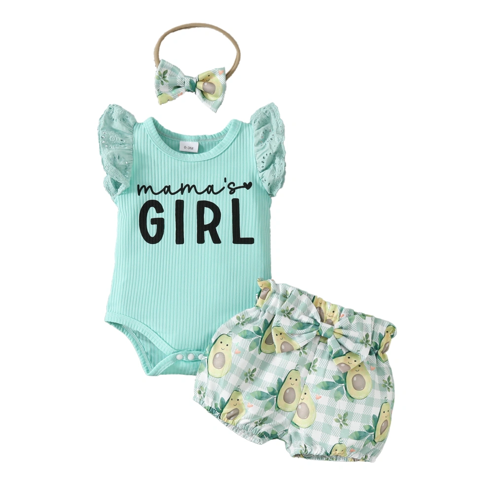 Baby Girl Summer Clothes Letter Print Romper and Shorts Headband