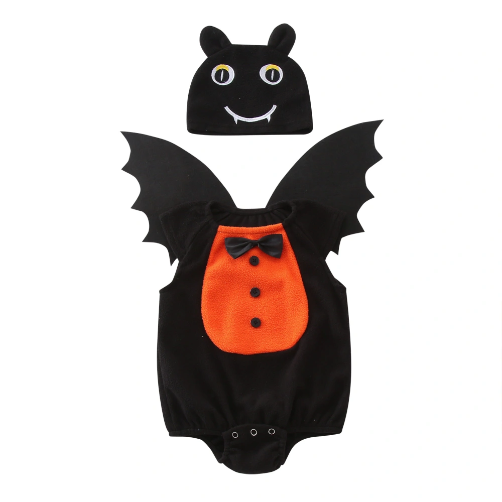 Baby Halloween Bat Costume Short Sleeves O-Neck Romper Wing Hat Set