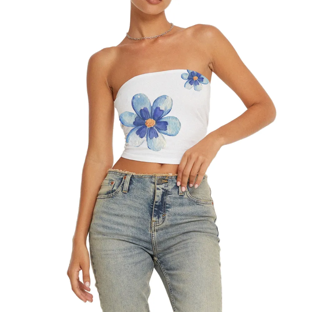 Women Crop Tube Tops Floral Print Strapless Tops Tank Tops Shirts