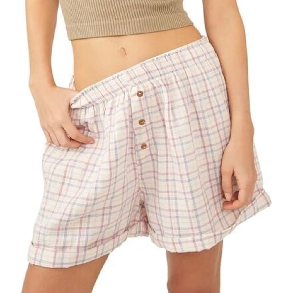 Women's Lounge Shorts Casual Loose Plaid Elastic Waist Short Pants