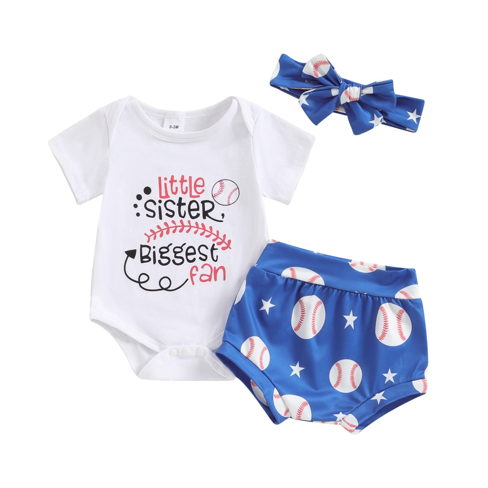 Girl Summer Outfit Short Sleeve Letter Romper Baseball Shorts Headband