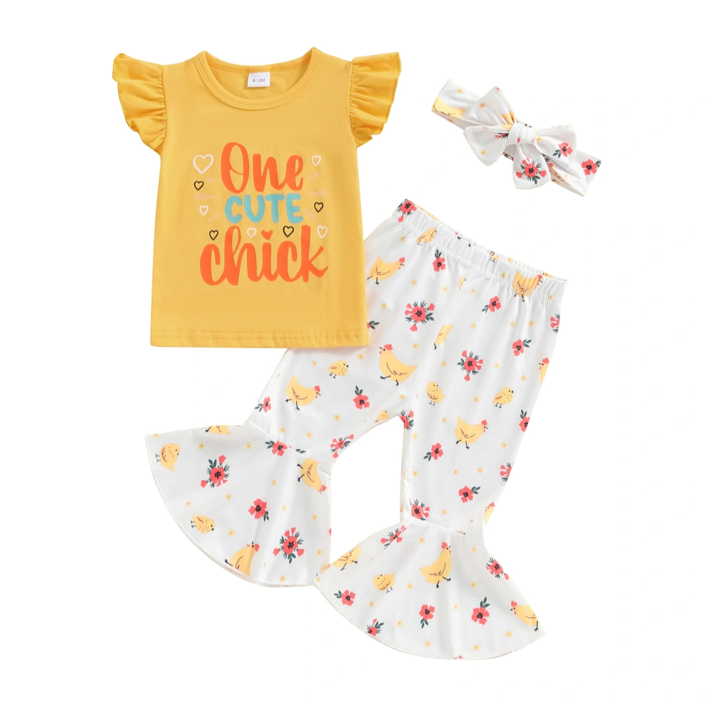 Baby Girl 2Pcs Summer Outfits Fly Sleeve Tops + Chicken Flare Pants