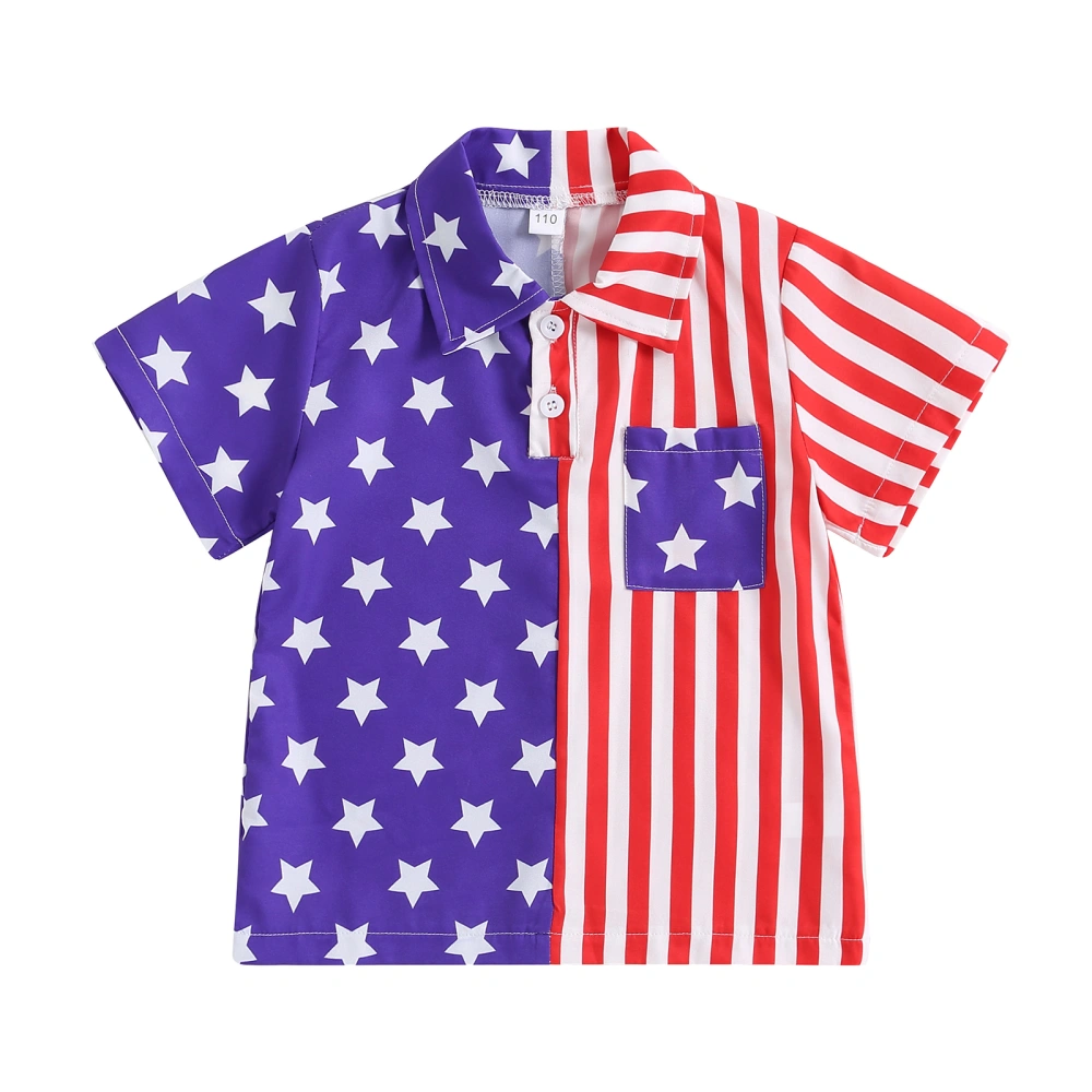 4th of July Kids Boys Shirts Stripe Stars Print Turn-Down Collar Shirt