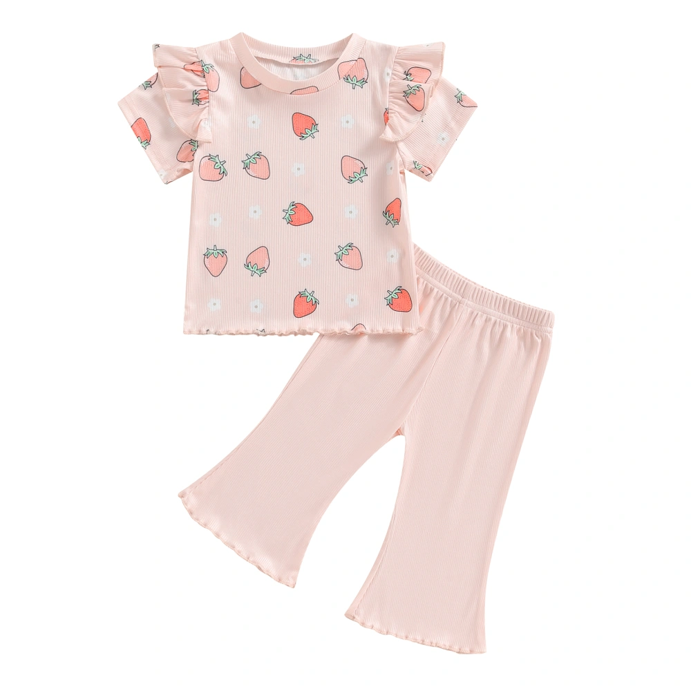 Toddler Girls Summer Outfits Flower/Strawberry Print Tops Pants