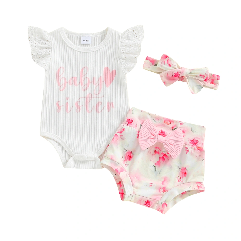 Baby Girl Summer Outfits Letter Heart Print Romper Shorts Headband