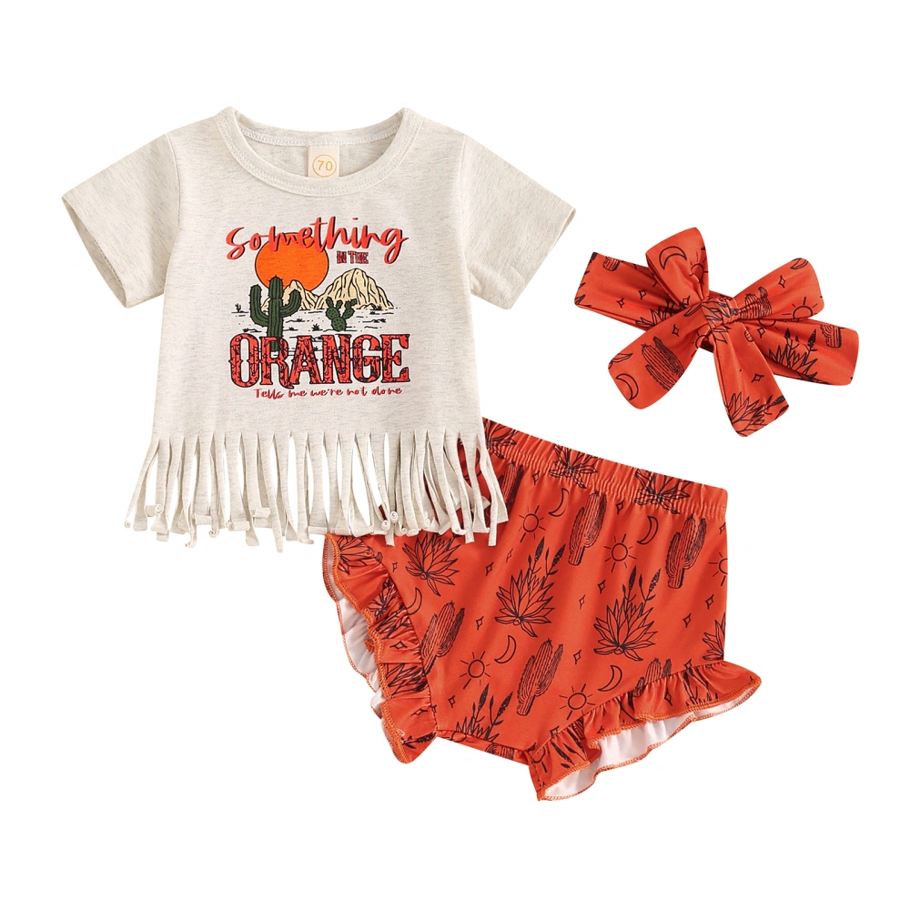 Baby Girl Western Outfit, Short Sleeve Tassel Tops Shorts Headband 