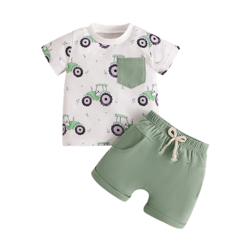 Baby Boy Girl Summer Outfit Tractor Print Short Sleeve T-Shirt Shorts 