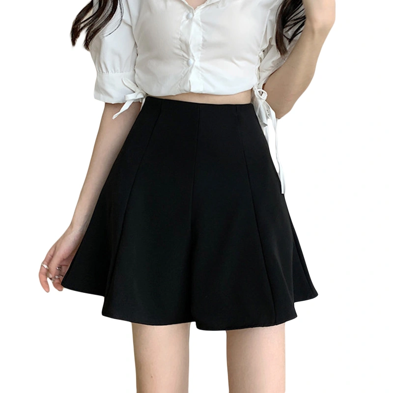 Women's Summer Mini Skirts Solid Color Pleated A-line Trendy Skirt