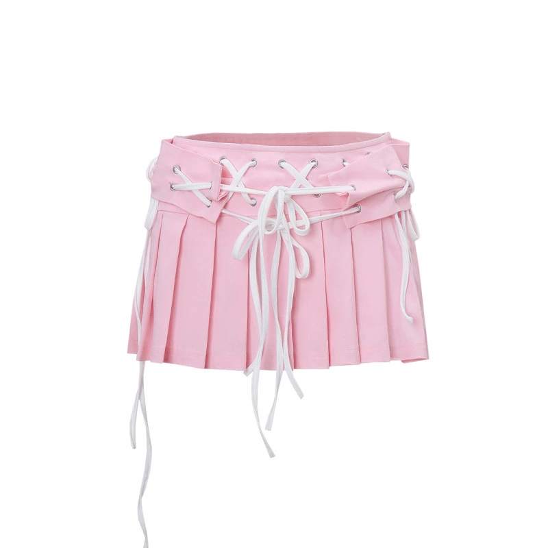 Women's Fashion Mini Skirts Cross Tie-Up Pleated Skirts Streetwear