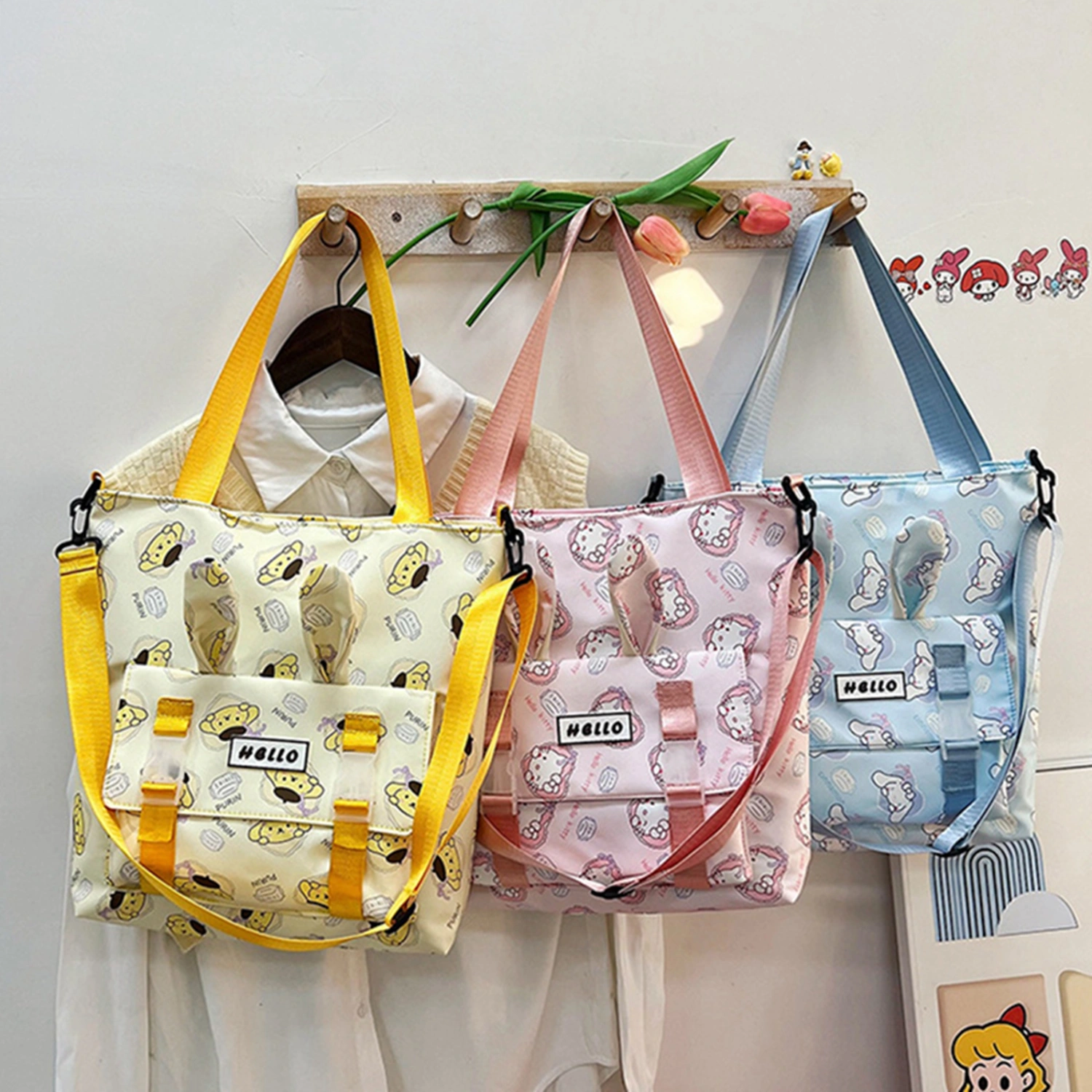 Women Shoulder Bag, Cute Cartoon Large Capacity Zipped Crossbody Bag