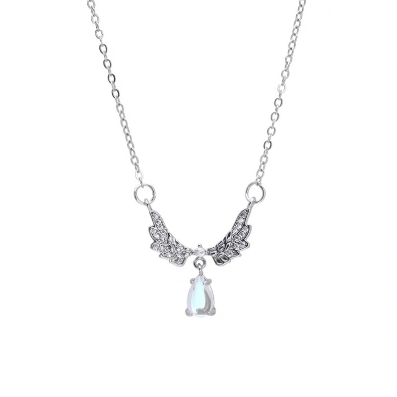 Angel Wings Pendant Necklaces Moonlight Stone Sweet Chain Necklace