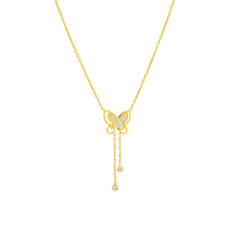 Double Loop Lock Butterfly Necklaces for Women Delicate Chain Jewelry