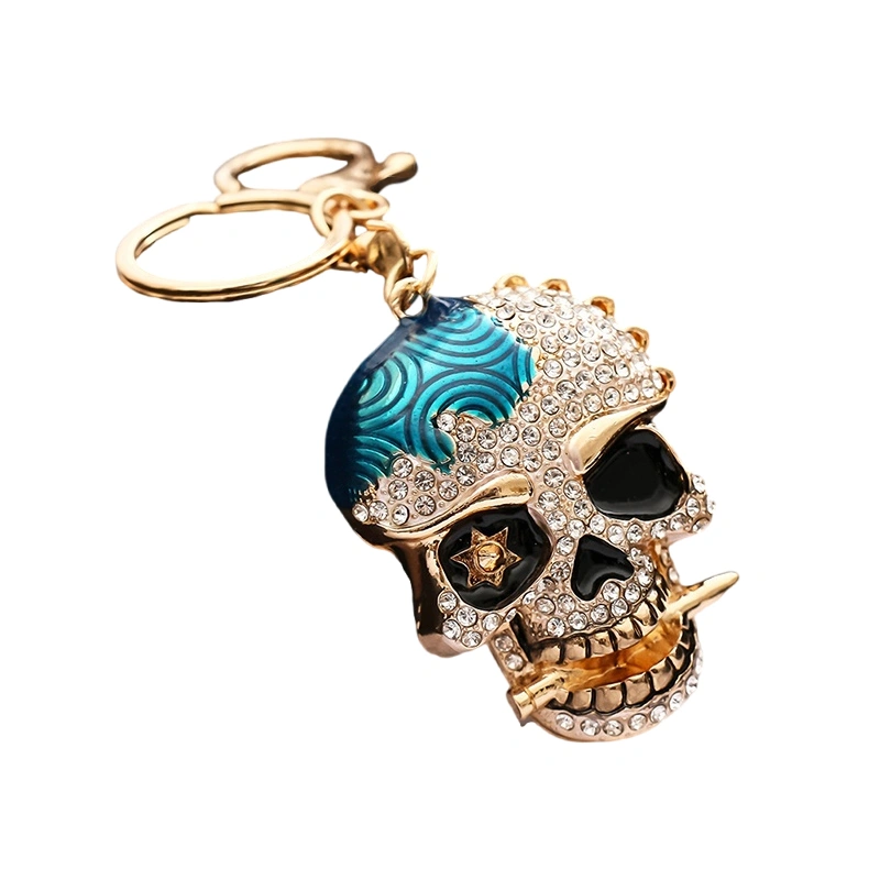 Skull Keychain Gothic Metal Skeleton Key Chain Rhinestone Keychains 