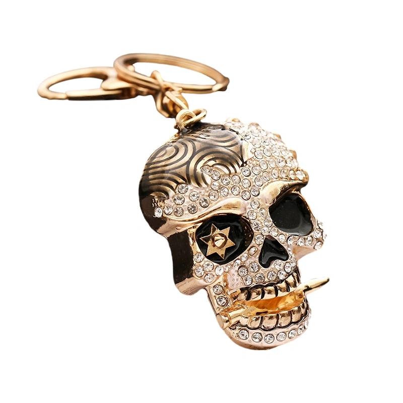 Skull Keychain Gothic Metal Skeleton Key Chain Rhinestone Keychains 