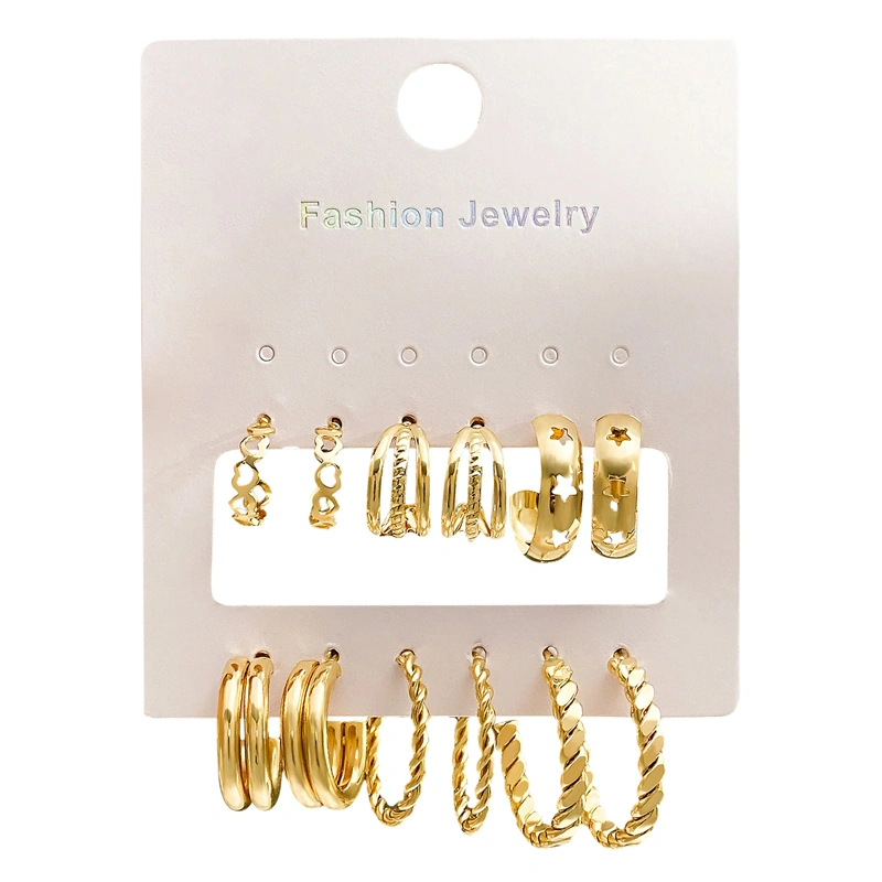 Women C Earrings 6 Pair Lightweight Elegant Simple Hoop Earrings