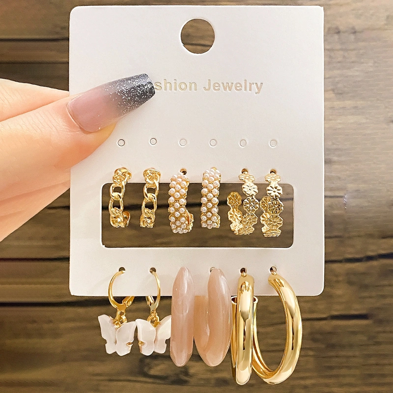 Women C Earrings 6 Pair Lightweight Elegant Simple Hoop Earrings