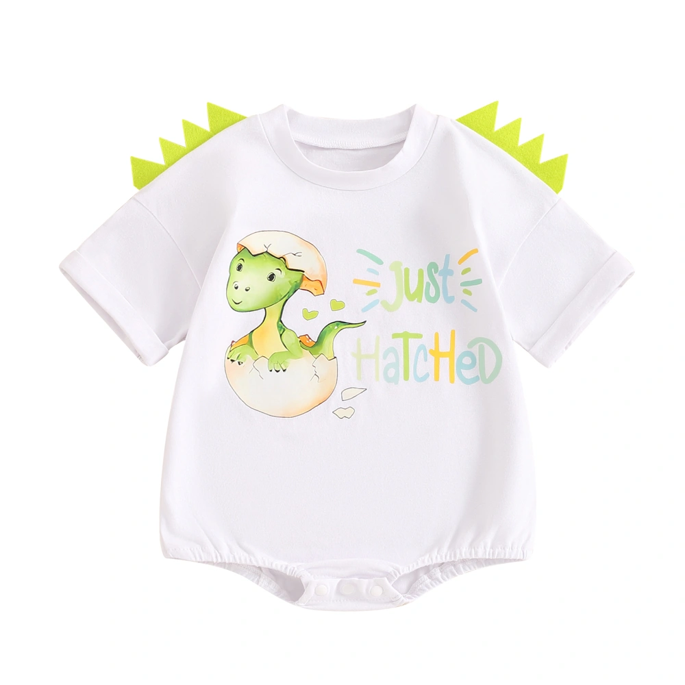 Baby Summer Romper Short Sleeve Letter Dinosaur Print Playsuit