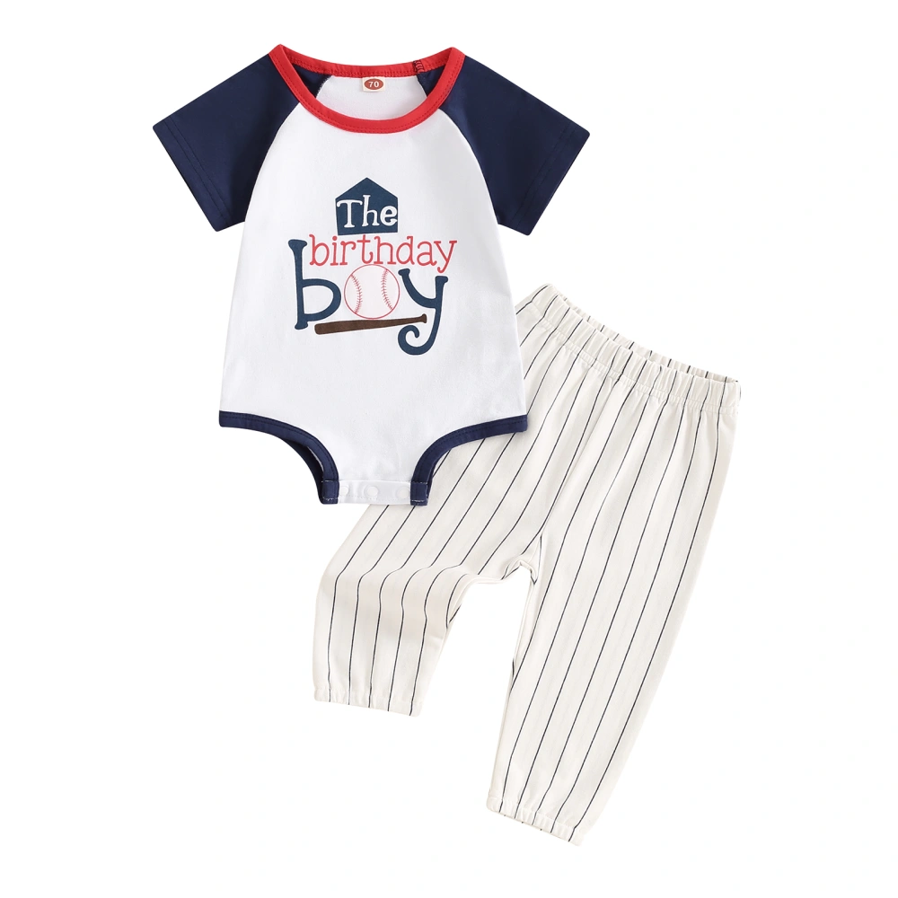 Baby Boys 2Pcs Baseball Outfits Short Sleeve Letter Romper + Pants