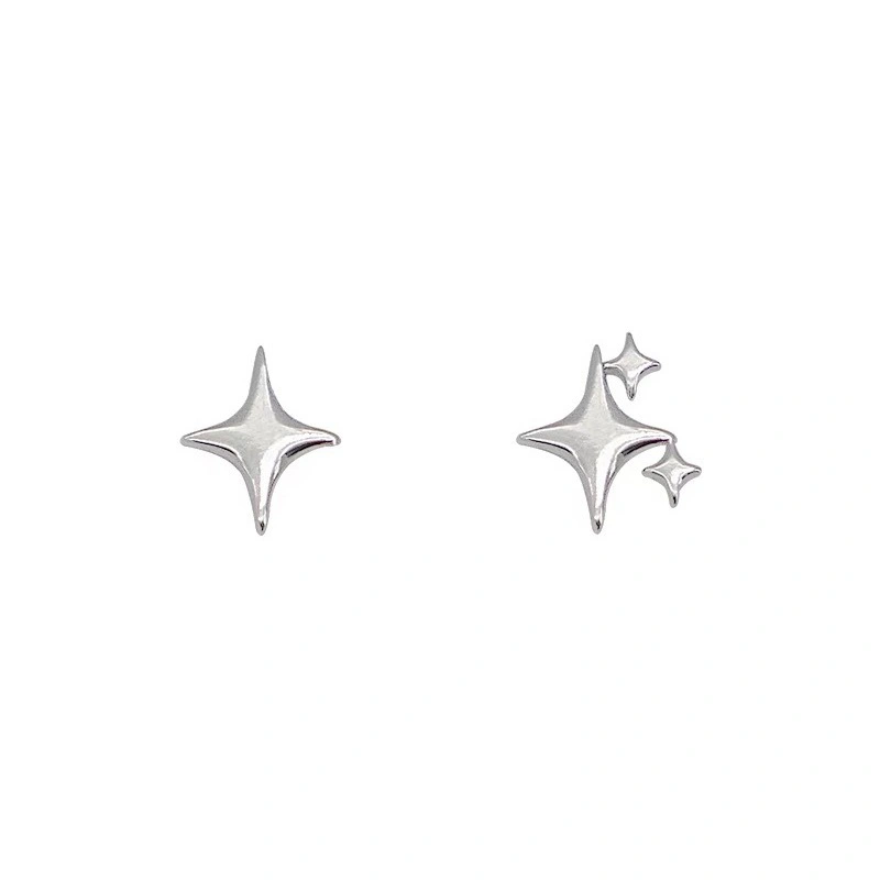 Women 925 Sterling Silver Star Earrings Studs Asymmetric Earrings