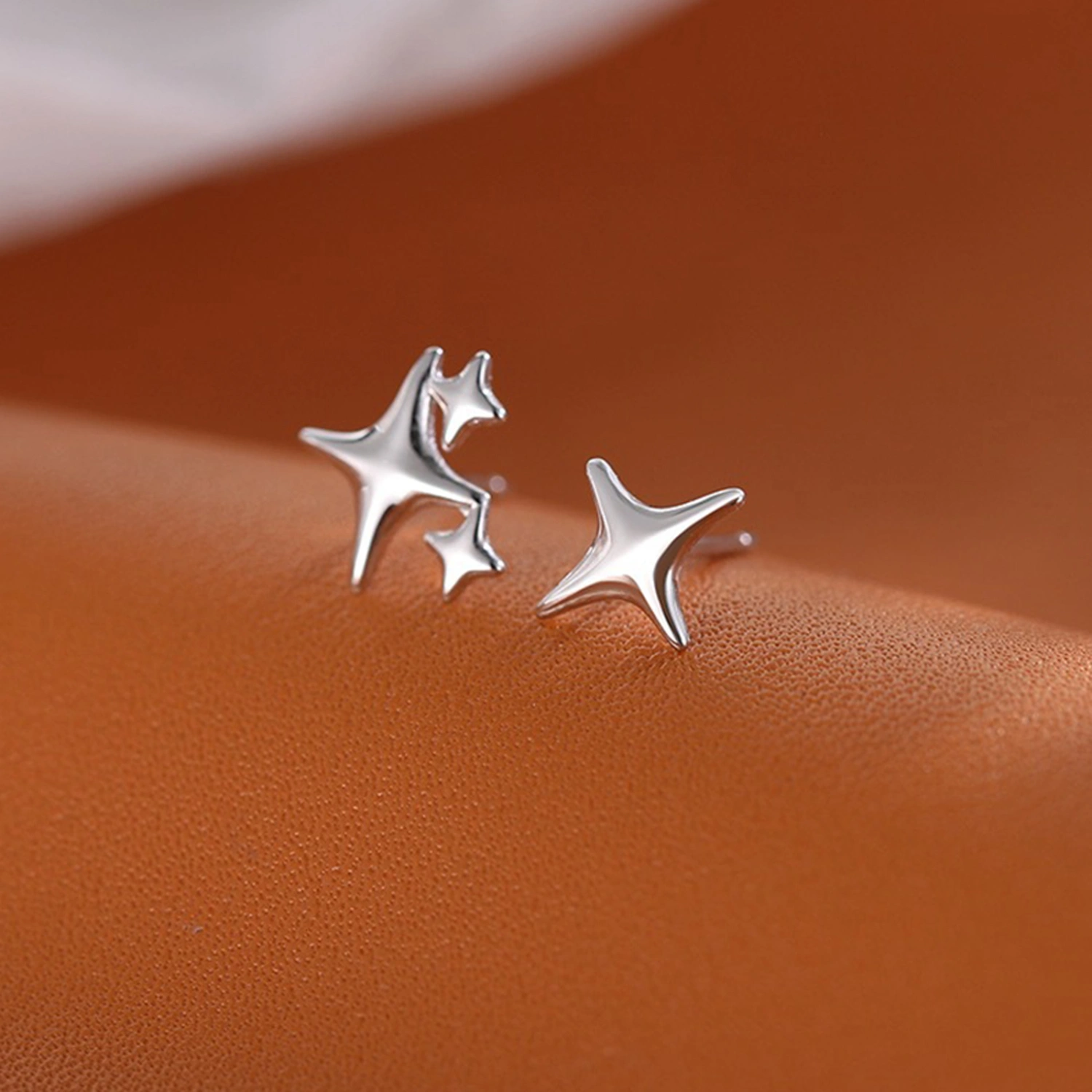 Women 925 Sterling Silver Star Earrings Studs Asymmetric Earrings