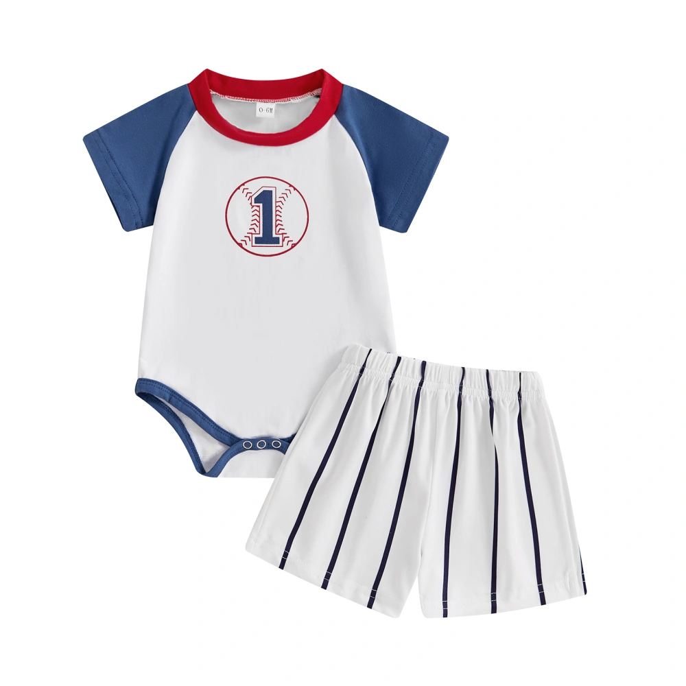 Baby Boys 2Pcs Baseball Outfits Raglan Sleeve Romper + Striped Shorts