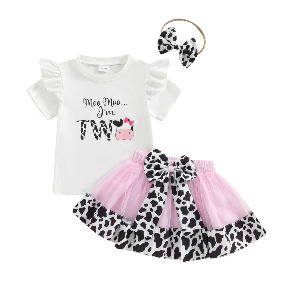 Baby Girl Birthday Outfit Letter Cow Print T-Shirt and Skirt Headband