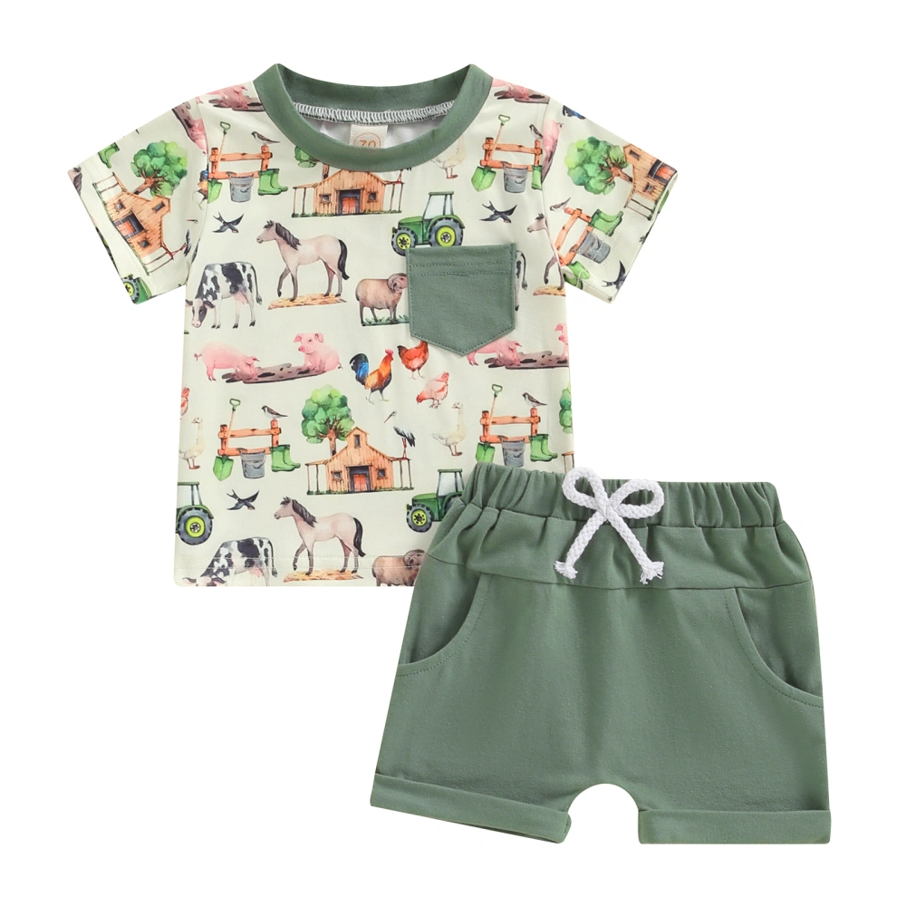 Baby Boy Outfit, Animal Print Short Sleeve Tops Elastic Waist Shorts