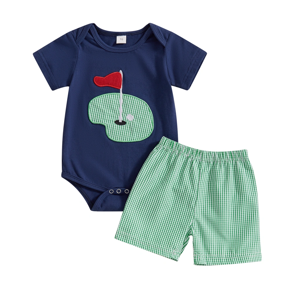 Baby Boys Set Golf Embroidered Romper Striped Print Shorts Outfits