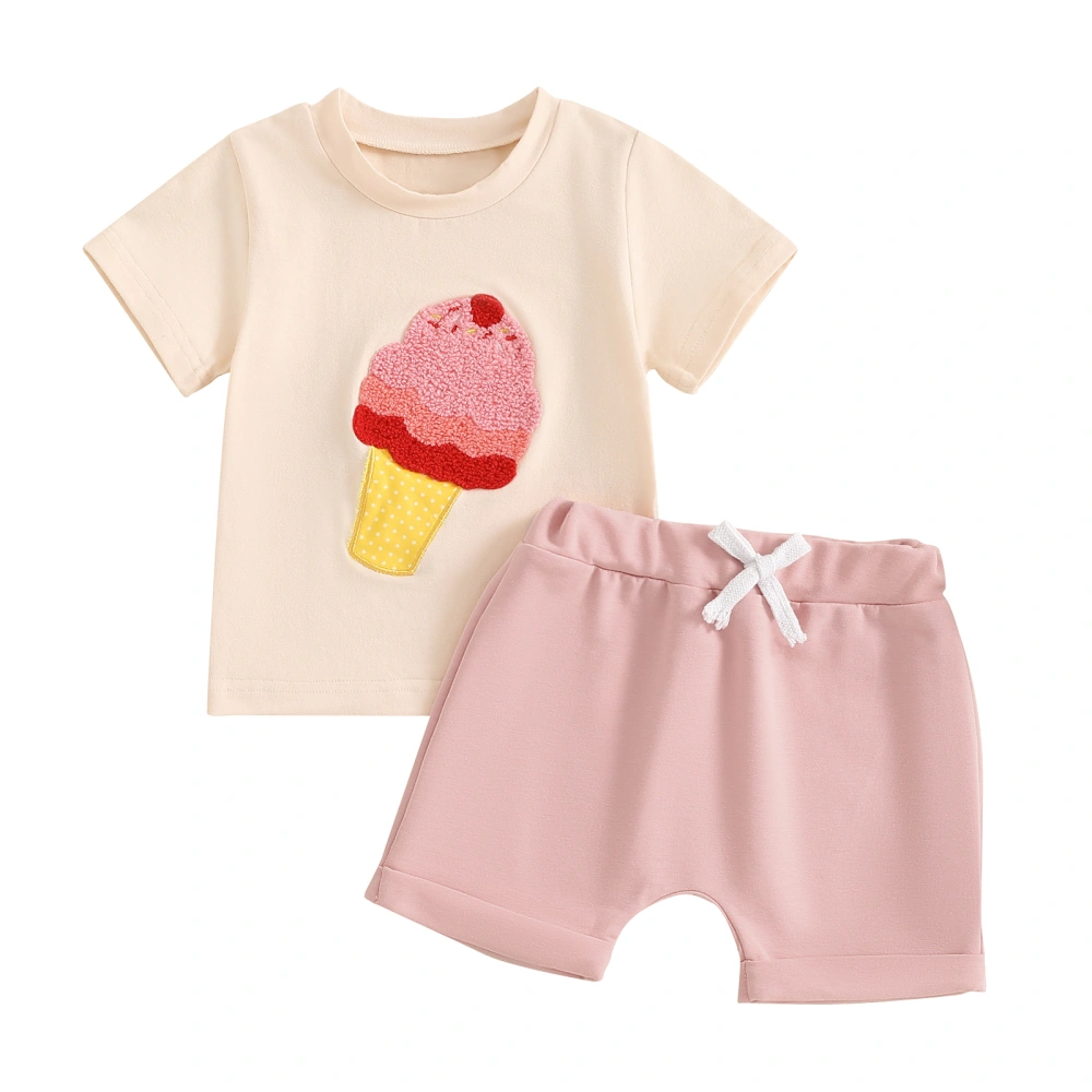 Baby 2 Piece Summer Outfits Ice Cream Embroidery T-Shirt and Shorts