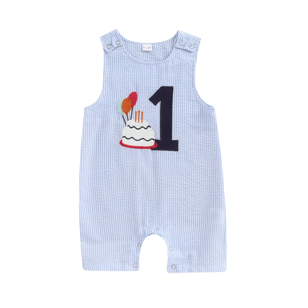 Baby Boy Overalls, Embroidery Cake Striped Jumpsuit Birthday Clothes