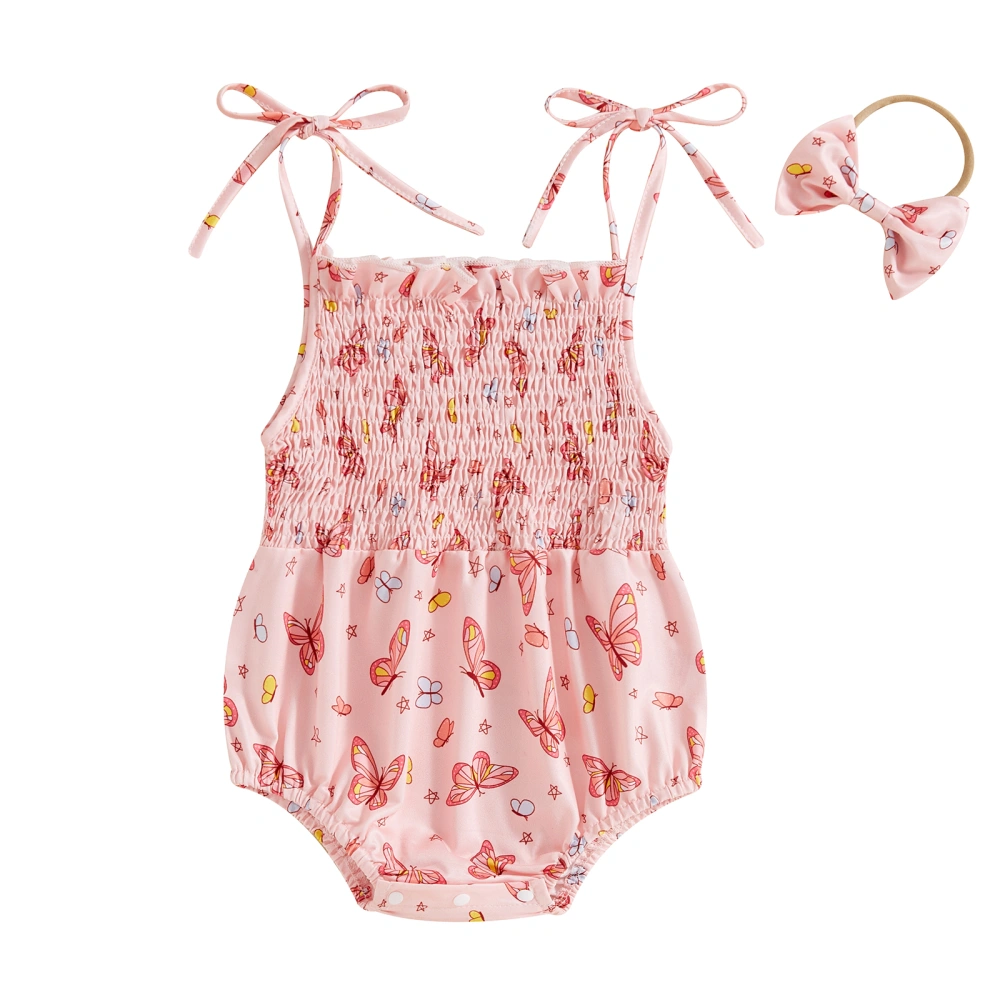 Girl Summer Jumpsuit Butterfly Print Sleeveless Romper and Headband