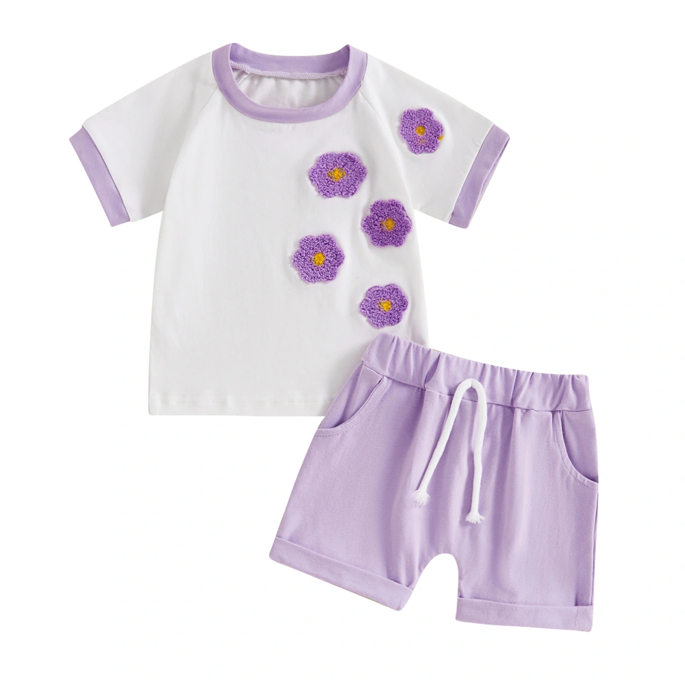 Toddler Girl Summer Outfit Flower Embroidered Tops and Shorts