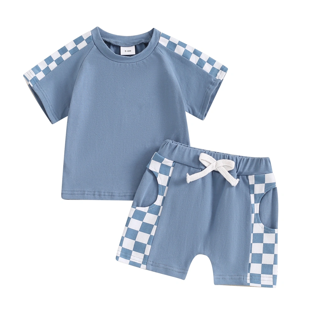 Baby Boys Summer Outfits Checkerboard Patchwork T-Shirt and Shorts