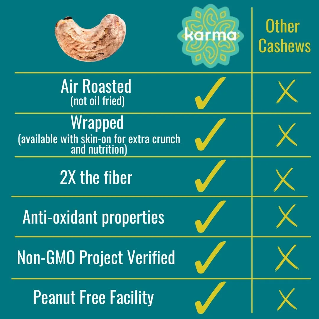 Toasted Coconut Air Roasted Whole Cashews by Karma Nuts, Lightly Sweetened, Peanut-Free Facility, Kosher, Everyday Nut Snack, 7oz Resealable Bag - 6 pack