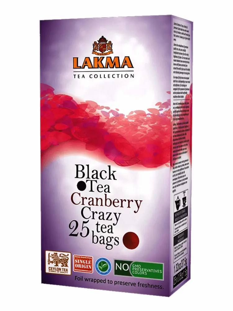 Lakma Black Tea with Cranberry Hibiscus & Ginger Root - 25 Tea Bags (1 Pack)