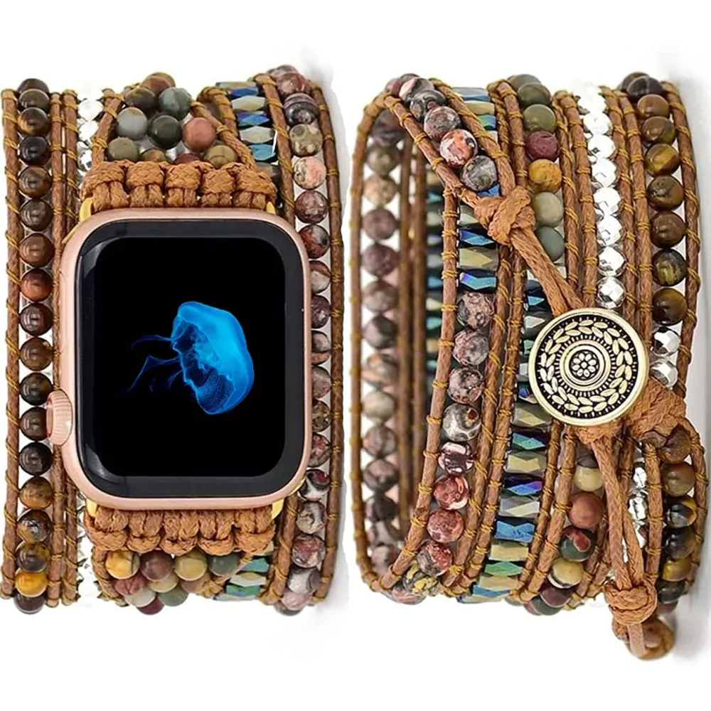 Handmade Beaded Boho Watch Band, Boho Watch for women, Bracelet Compatible with Apple Watch 38mm/40mm/41mm/42mm/44mm/45mm-Watch Strap for Iwatch Series 8/7/6/5/4/3/2/1/SE (38/40/41mm, Tiger's Eye)