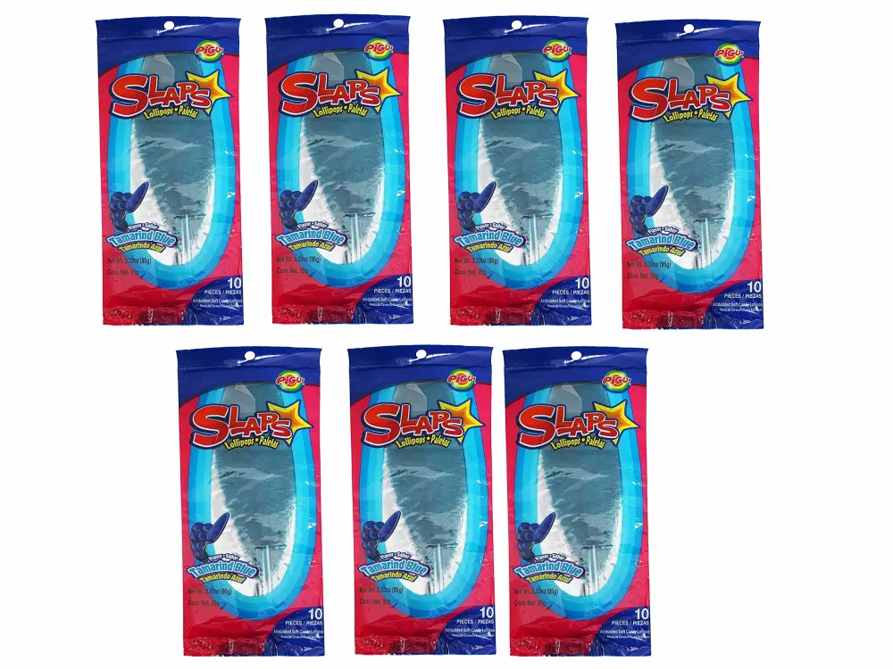 7x10 Slaps Cachepigui (Cachetadas) Blue Tamarind Fruit Lollipop Candy (70pc)