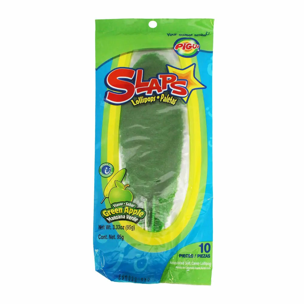 Pigui | Slaps Green Apple Flavor Paletas Mexican Candy (100 Lollipops)